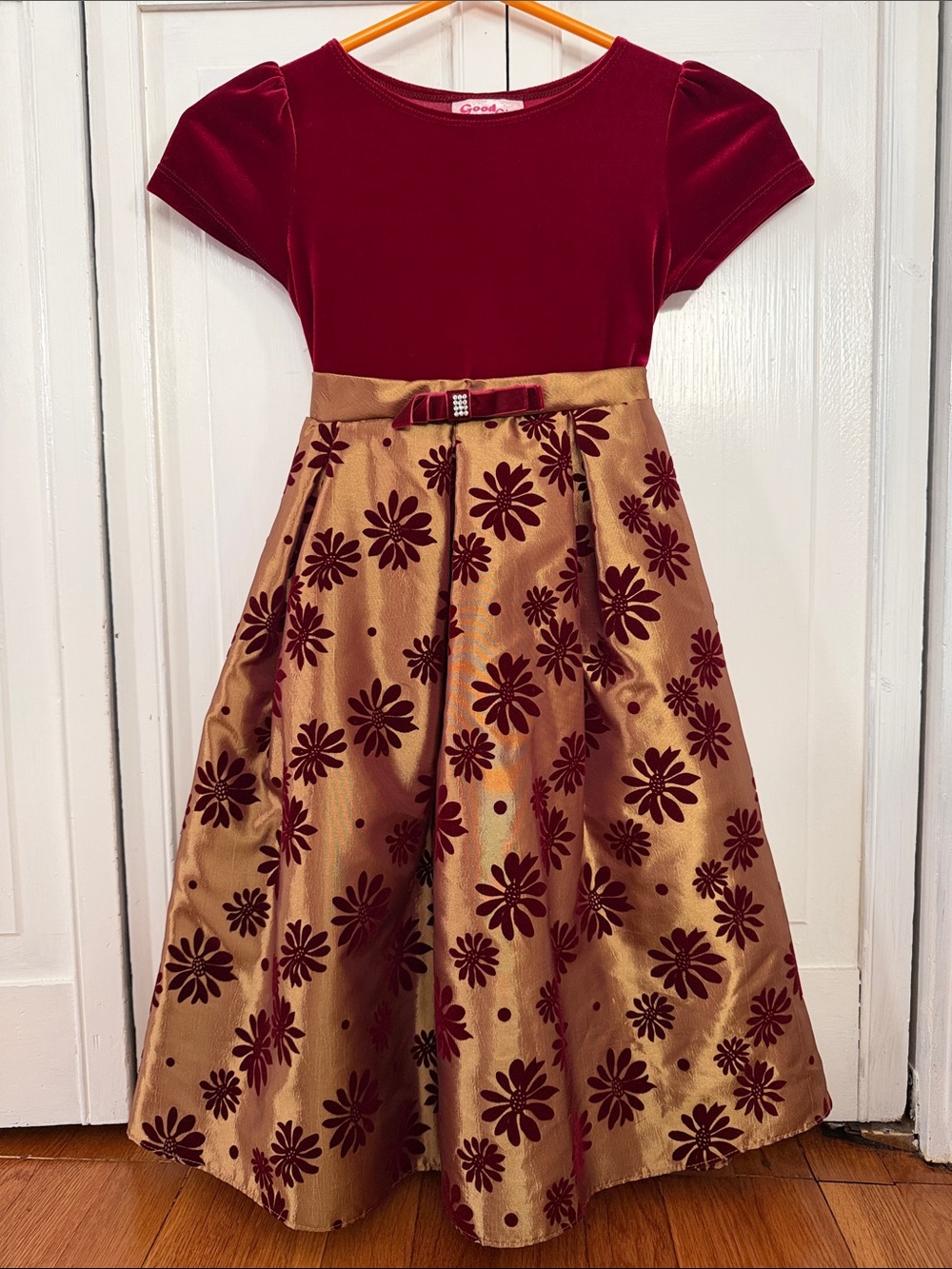 NWOT Girls Burgundy Velvet Top with Gold Floral Skirt